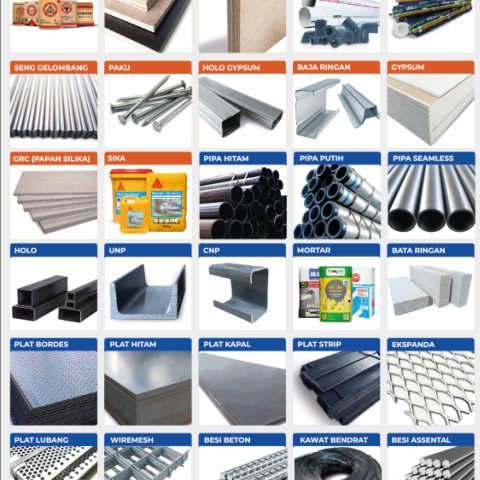 Jenis-jenis besi konstruksi dari Harapan Mitra Sejati tahun 2025 termasuk besi beton, baja WF, CNP, UNP, pipa besi, dan plat hitam