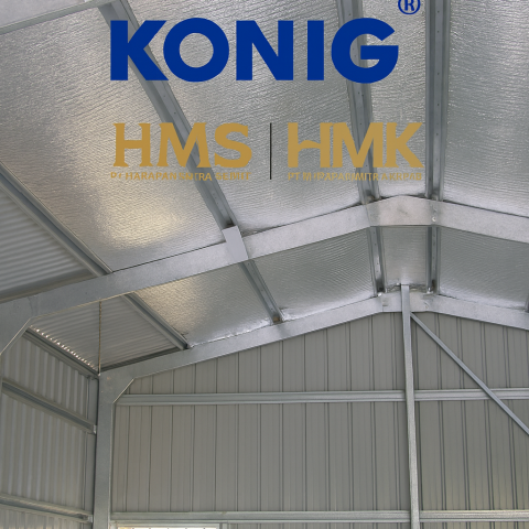 Pemasangan Bubble Aluminium Foil KONIG di struktur atap baja ringan Indonesia, distribusi resmi oleh PT Harapan Mitra Kreasi (HMK)