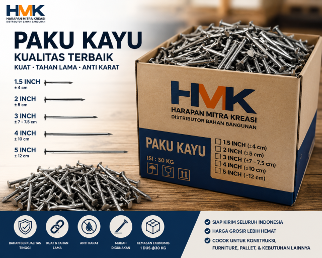 Paku Kayu 1.5 Inch 2 Inch 3 Inch 4 Inch 5 Inch Harapan Mitra Kreasi Kemasan 30 Kg