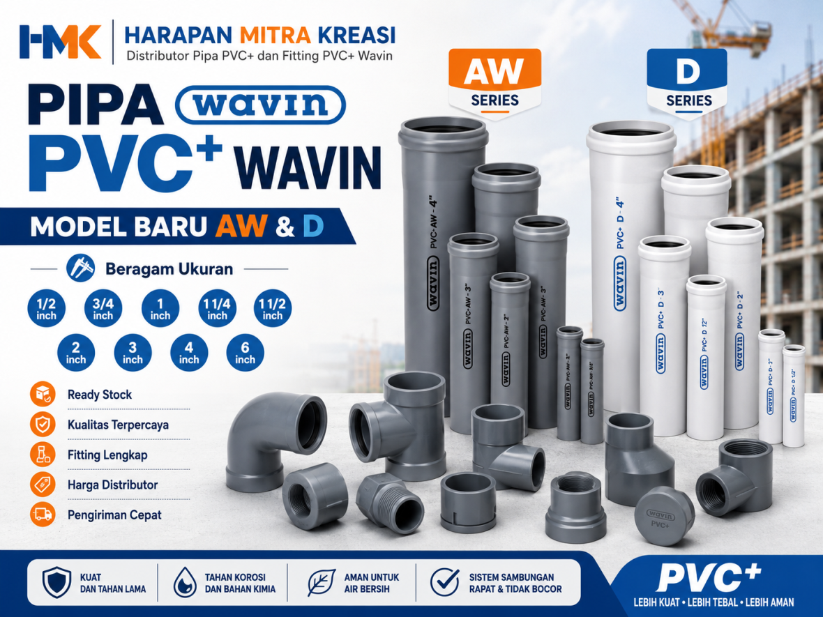 Pipa PVC+ Wavin tipe AW dan D berbagai ukuran beserta fitting dari Harapan Mitra Kreasi